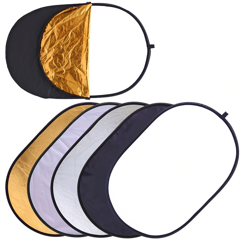 OVAL COLLAPSIBLE REFLECTORS SET: GOLD, SILVER, WHITE, BLACK, TRANSLUCENT