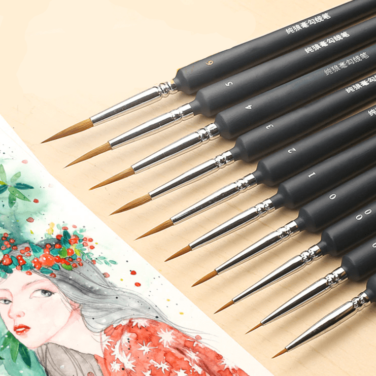 WATERCOLOR AND GOUACHE WEASEL BRUSH SET : 10 PICS