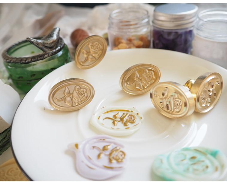 OVAL WAX SEAL STAMP: ROSE FLOWER