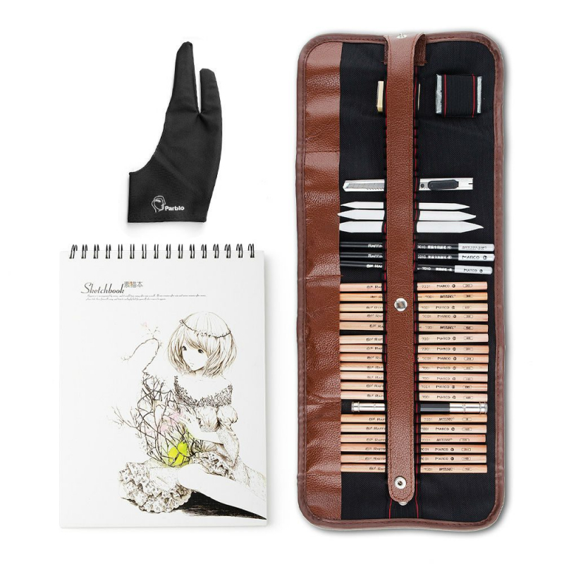 DRAWING KIT: ROLLABLE PENCIL CASE AND COMPLETE PENCILS SET