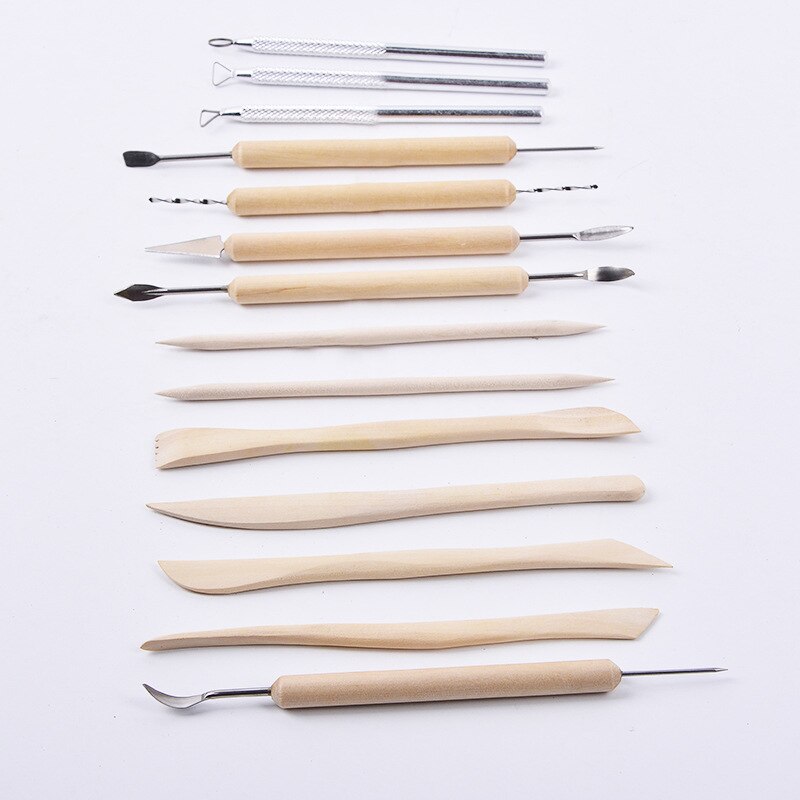 NATURAL WOOD SCULPTING SET WITH CASE : 14 PIECES