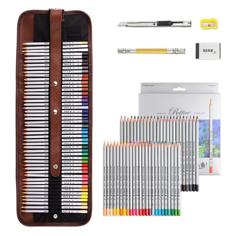 MARCO COLOR PENCIL : 48 SET WITH ROLLABLE PENCIL CASE AND ACCESSORIES