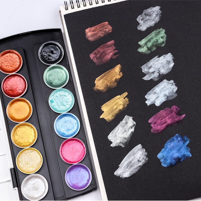 METALLIC WATERCOLOR : GALAXIES PALETTE, SET OF 12 ROUNDED GODET – Magnifico  Beaux Arts