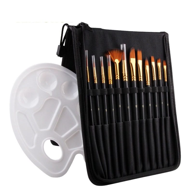 WATERCOLOR BRUSH SET WITH CASE AND PALETTE : 13 PICS, NYLON HAIR