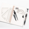 DRAWING RULER SET: AUTOMATIC PENCIL, COMPASS, RUBBER, GONIOMETER, TRIANGLE RULERS AND RULER