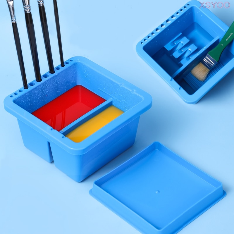 Suitable for Acrylic and Watercolor Painting. Easy Paint Brush Cleaning and Drying Mont Marte Twin Compartment Plastic Brush Washer 