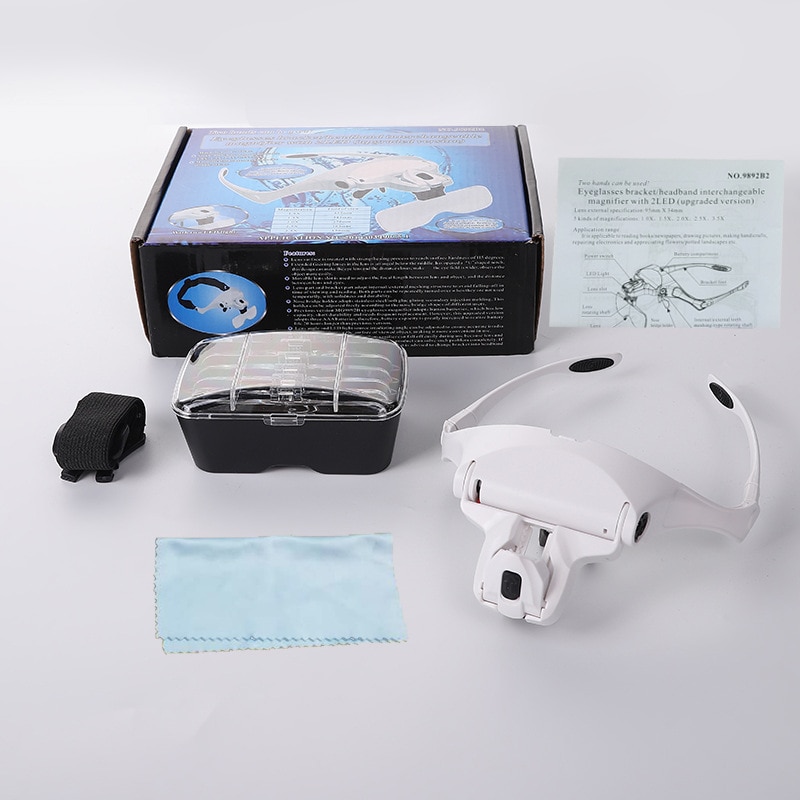 EYEWEAR MAGNIFIER WITH LED LIGHT: 5 LENS INCLUDED - 1.0, 1.5, 2.0, 2.5, 3.5 X
