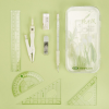 GEOMETRY SET: RULER, COMPASS, GONIOMETER, TRIANGLE RULERS, RUBBER, LEAD SHARPENER AND MECHANICAL PENCIL